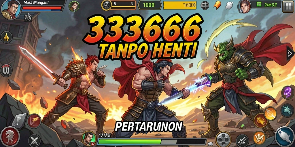 Screenshot menunjukkan pertarungan intens dalam 333666 dengan efek visual yang mengesankan.