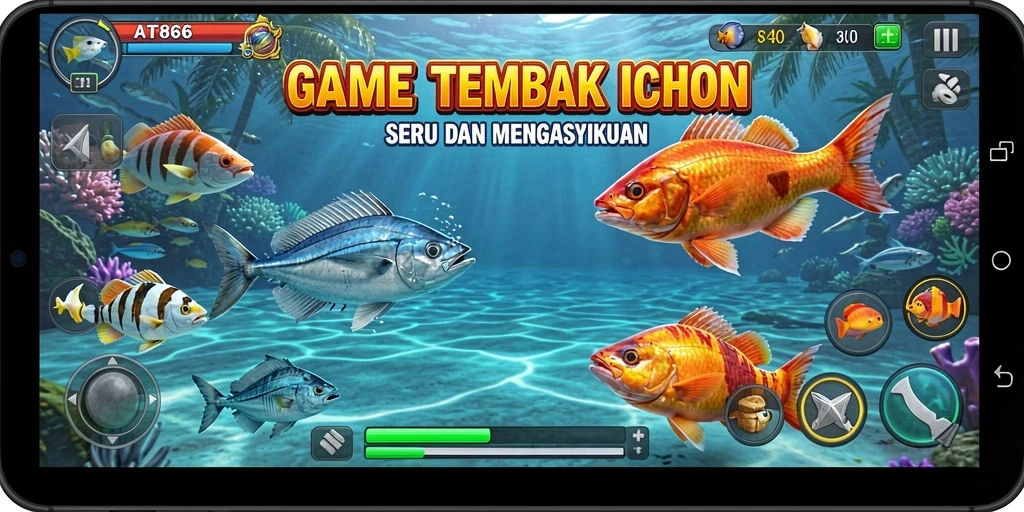Screenshot gameplay AT866 menunjukkan aksi menembak ikan yang seru.