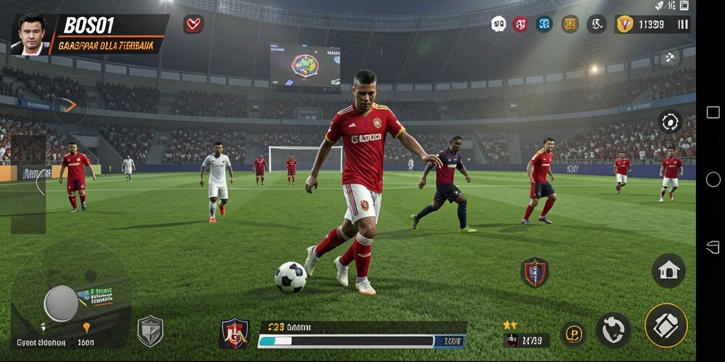 Tampilan gameplay BOS01 yang memukau dan realistis dalam sepak bola.