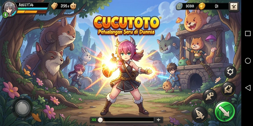Tampilan screenshot CUCUTOTO yang menampilkan aksi mendebarkan karakter anime.