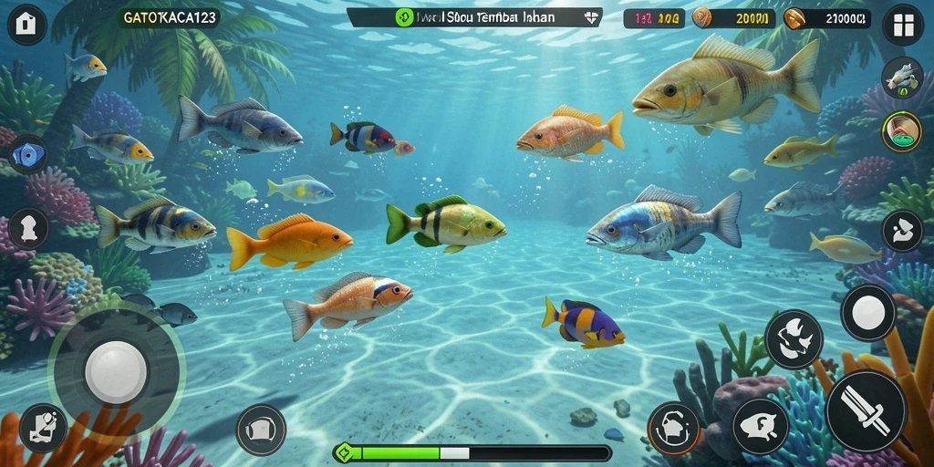 Tangkapan layar gameplay seru GATOTKACA123 saat menembak ikan.