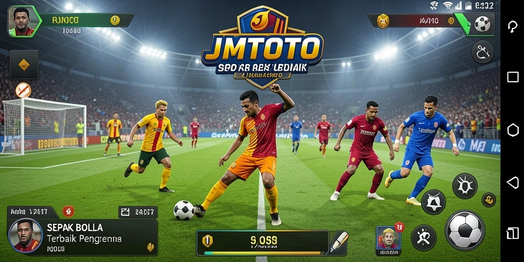 Screenshot gameplay JMTOTO dengan aksi sepak bola yang mendebarkan.