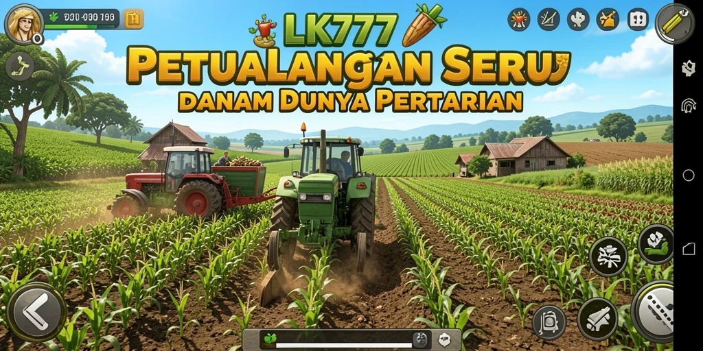 Tampilan gameplay LK777 saat mengelola pertanian dengan berbagai tanaman.