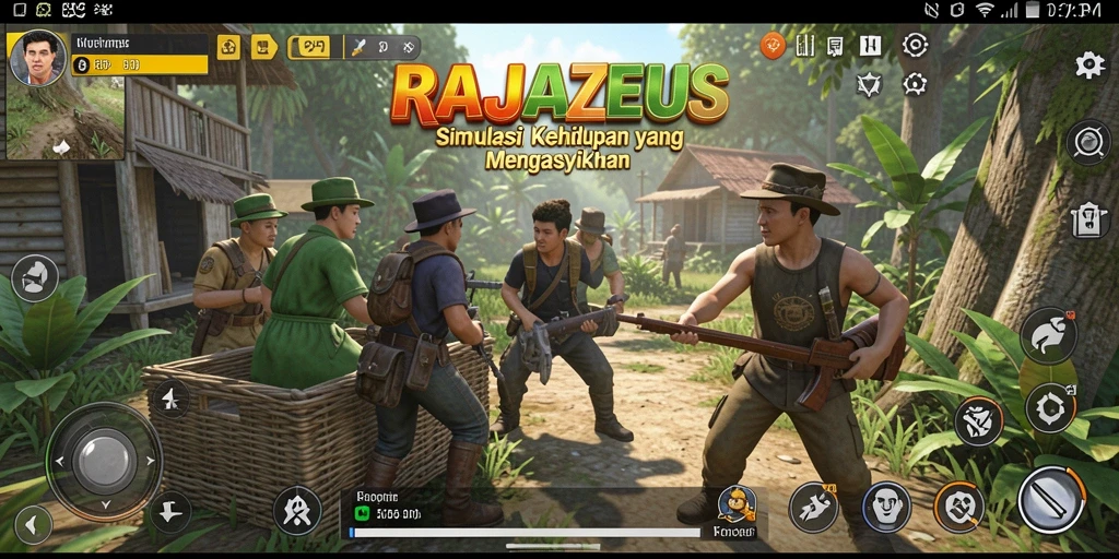 Screenshot gameplay RAJAZEUS yang menampilkan interaksi karakter dan lingkungan.