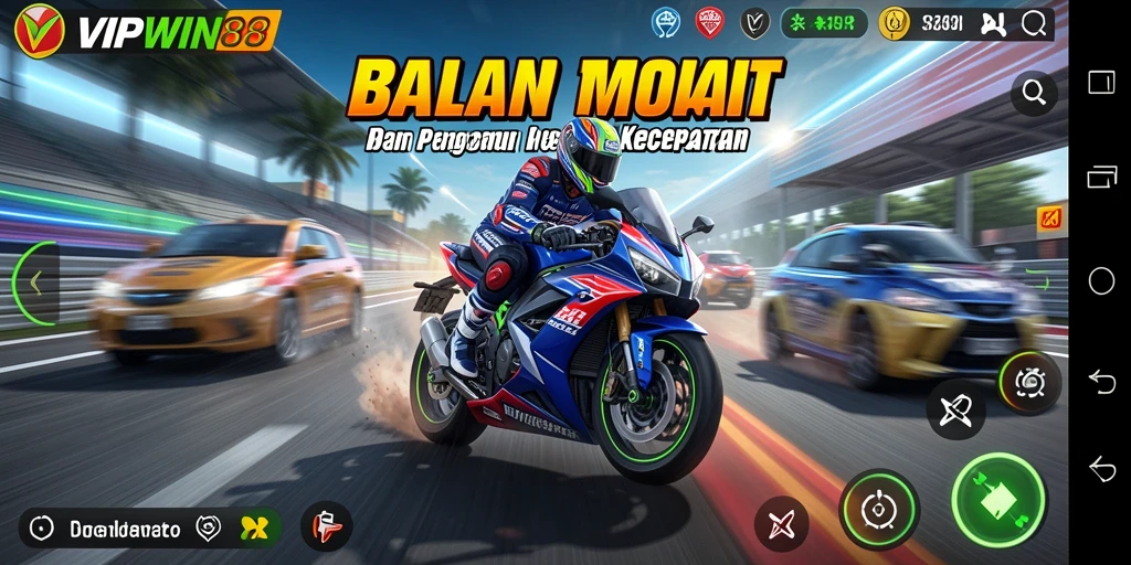 Screenshot utama VIPWIN88 menampilkan aksi balap motor yang seru dan mendebarkan.